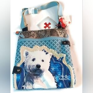 The WESTIE FUZZY NATION BLUE & SILVER Crossbody Bag,11 X 10"